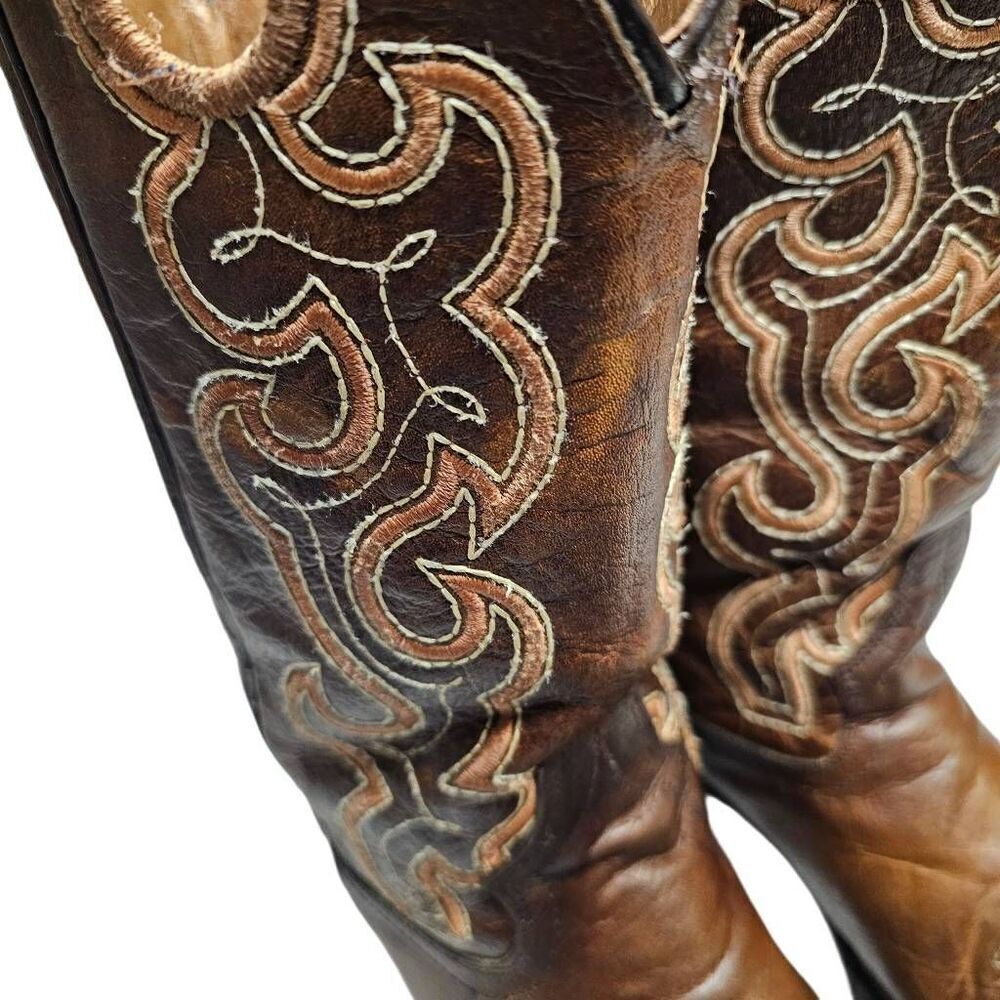 Circle G Womens Cutout Embroidery Cognac Brown Square Toe Boots  Made in Mexico - Picture 3 of 14